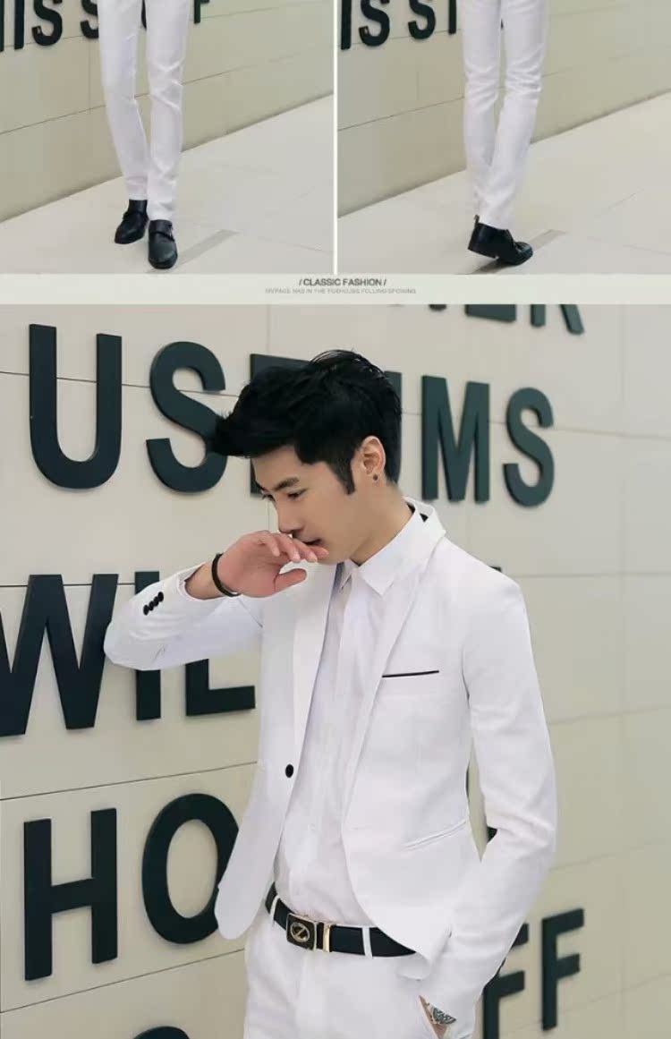 Bộ đồ nam giới trẻ trung Hàn Quốc Slim bộ đồ nhỏ hai mảnh dành cho sinh viên áo dài nam