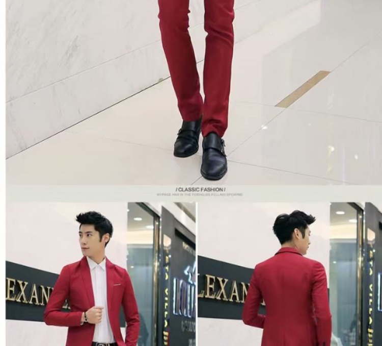 Bộ đồ nam giới trẻ trung Hàn Quốc Slim bộ đồ nhỏ hai mảnh dành cho sinh viên áo dài nam