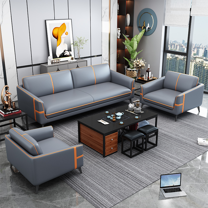 New office sofa simple modern business reception three-person office leisure reception sofa tea table combination