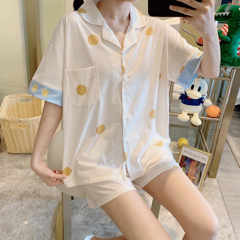 Sleepwear Woman 2021 New Summer Pure Cotton Slim Suit Home Conserved Spring Autumn Sweet And Beautiful Cardiovert Round Point Extras
