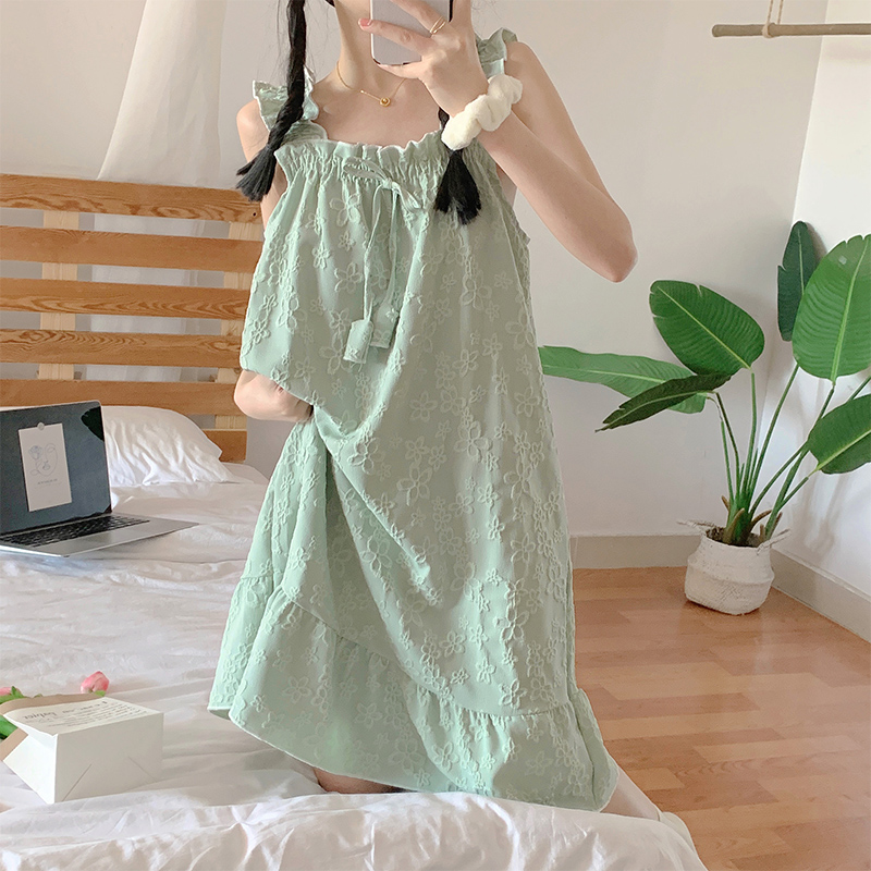 Strap nightdress women's summer thin sexy vest pajamas cotton short-sleeved spring and autumn Korean version ladies cute home clothes