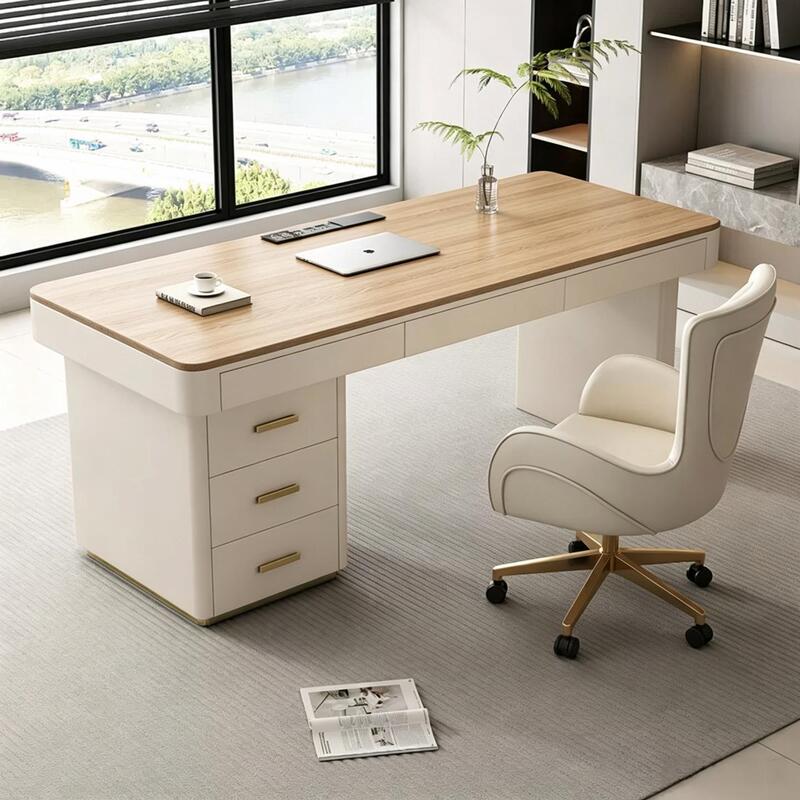 2026 New Solid Wood Desk Modern Minimalist Home Study Computer Desk Designer Style Light Luxury High-End Office Desk 2026 New Solid Wood Desk Modern Minimalist Home Study Computer Desk Designer Style Light Luxury High-End Office Desk