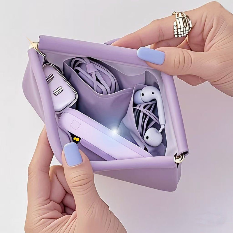 Data Cable Storage Bag, Automatic Closing, Portable, Earphone Charger, Power Bank, Cosmetic Sample Mini Bag
