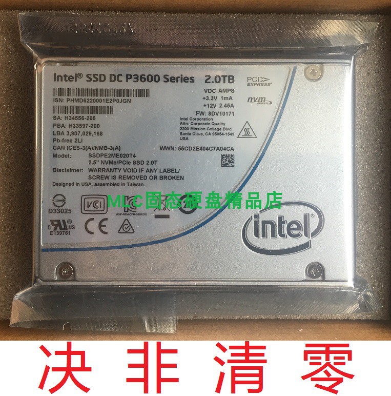 Intel IntelP3600 1 2T 1 6T 2T 800G Solid State Hard disc U 2 MLC NVME PCIE