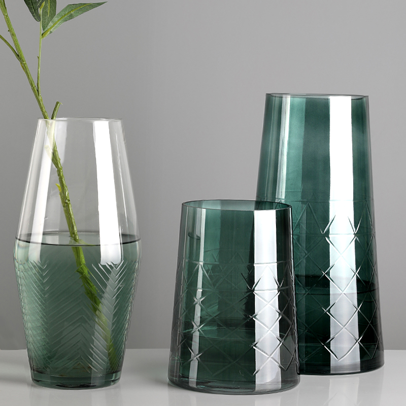 Glass vase large dried flowers Living room flower ornaments Decorative creative simple Nordic Hydroponic bouquet flower arrangement Simulation flower