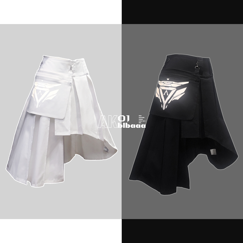 【A】Dual-Zone Combat Track Style, Deconstructed Irregular Pure Cotton Stiff Reflective Tactical-Inspired Front-Short-Back-Long Pleated Midi Skirt