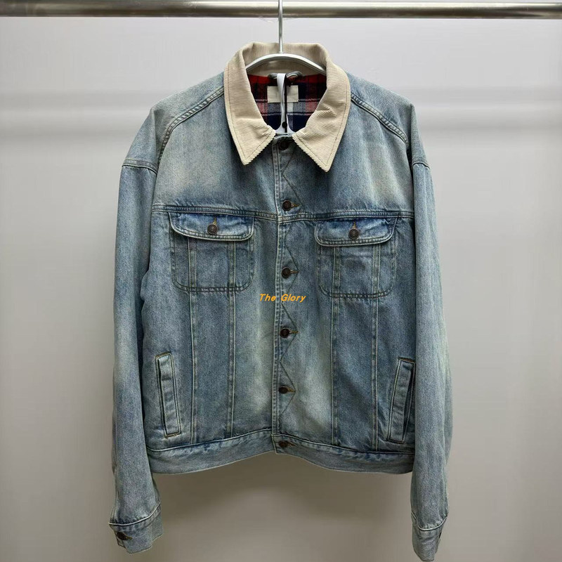 【Glory】In Stock! Row Style 25 Models Joret Washed Blue Corduroy Collar Denim Jacket for Men and Women 【Glory】In Stock! Row Style 25 Models Joret Washed Blue Corduroy Collar Denim Jacket for Men and Women