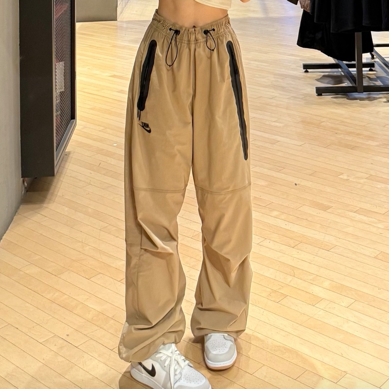 Nike Men's Beige Solid Color Fashionable Versatile Comfortable Lace-Up Loose Wide-Leg Sports Casual Pants Hm7159-297