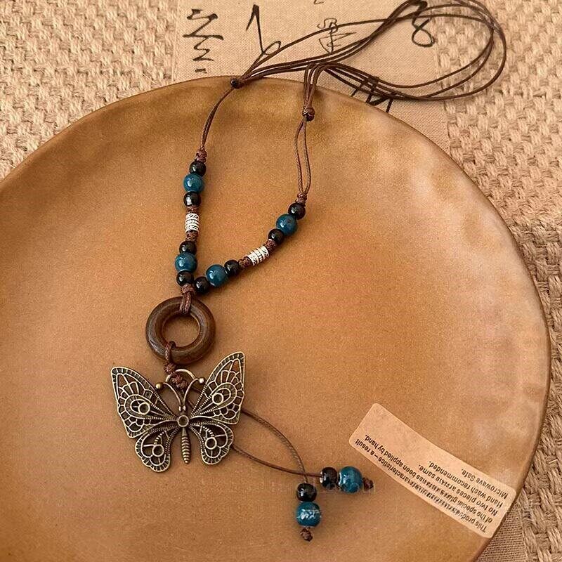 Bohemian Retro Butterfly Long Necklace for Women 2026 New Ethnic Style Lanyard Sweater Chain Accessories Decoration
