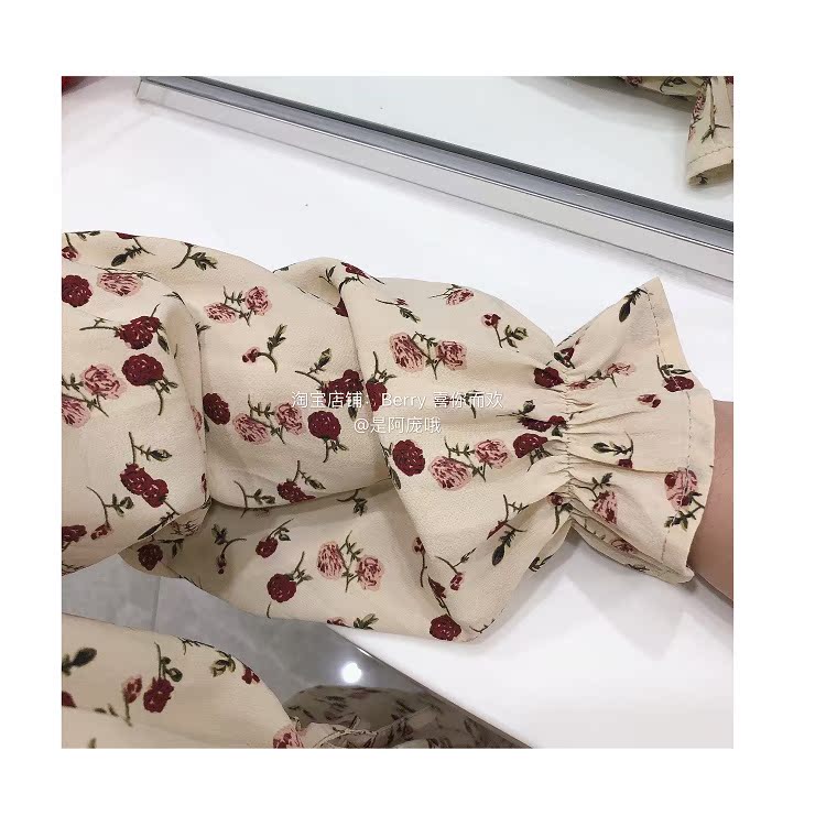 Berry thích bạn và niềm vui 2018 mới Đầm voan dài tay nữ mùa thu eo cao họa tiết hoa đuôi cá váy maxi eo thun	