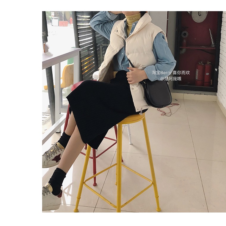 Berry thích em, váy sọc ngang màu đen hoang dã đan eo nữ cao eo có thun co giãn chân váy voan dài