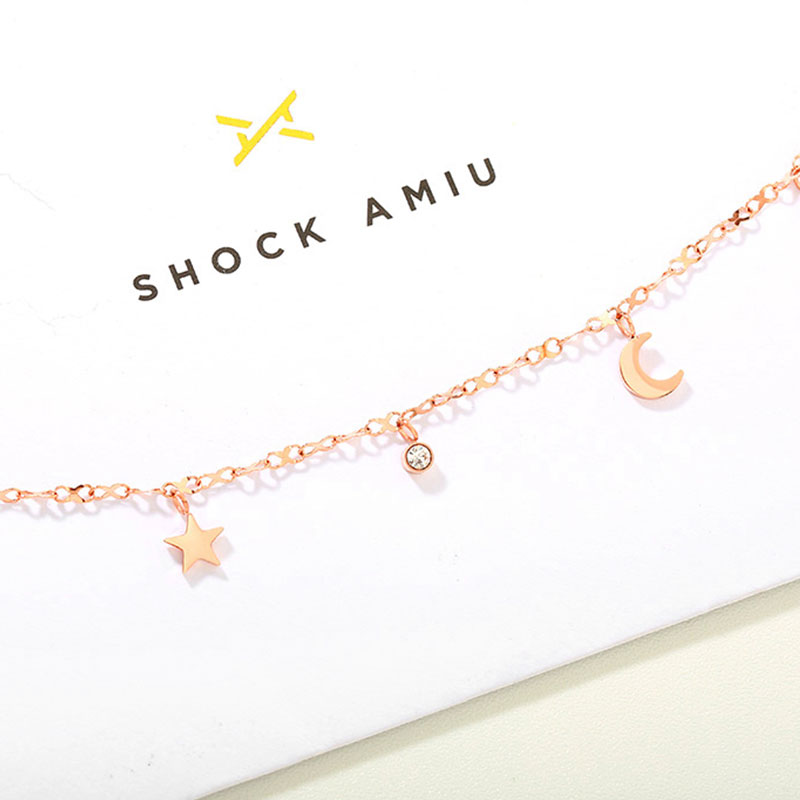 Tuần mới chính hãng sao trăng màu vàng vòng chân nữ Dafu 18K dây chuyền vàng hồng AU750 đơn kim cương gợi cảm lắc chân nữ titan