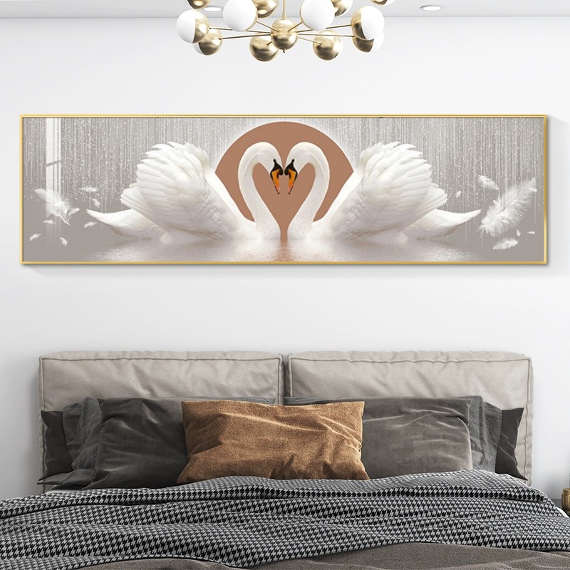 High-End Light Luxury Romantic Swan Bedside Decorative Painting, Modern Simple Porcelain Inlaid with Diamonds, Couple's Master Bedroom Hanging Painting