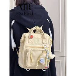 Japanese and Korean Girl Style Cute Backpack for Female Students, Casual and Versatile Small Backpack, Light Yellow Vertical