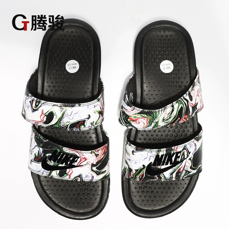 Tengjun Nike chính hãng Benassi Đen và Trắng Ninja Double Tie Mùa hè Nam và Nữ Dép thể thao 819717