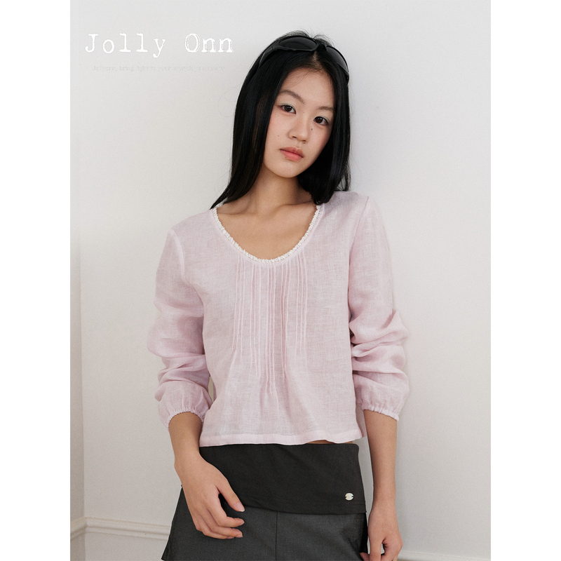 Jolly Onn's "Simple but Not Simple" Classic Shirt with French Splicing and Lace Trim, Two Colors Jolly Onn's "Simple but Not Simple" Classic Shirt with French Splicing and Lace Trim, Two Colors