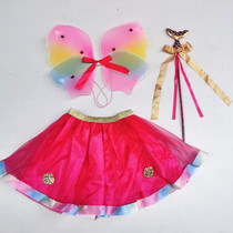 European and American mesh rainbow tutu children tutu half princess skirt with hair hoop magic wand high heels set