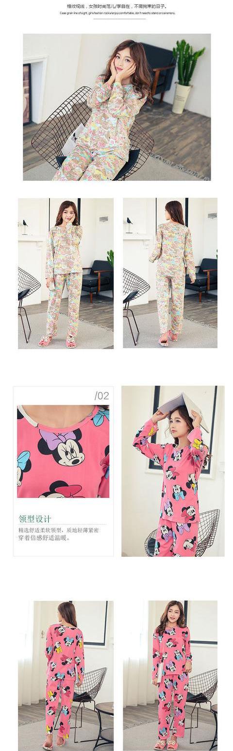 Đồ ngủ nữ mùa xuân và mùa thu cotton thời trang cổ tròn quần áo đơn giản tại nhà Phiên bản Hàn Quốc của phụ nữ tự trồng dài tay phù hợp với dịch vụ nhà đồ ngủ nam