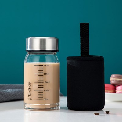 牛奶杯家用便携外带学生咖啡豆浆杯玻璃带盖微波刻度水瓶早餐杯子