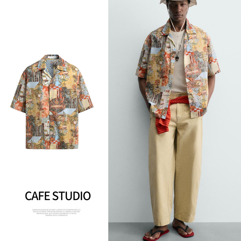 Za New Summer Men's Clothing Street Style Loose Fit Bowling Shirt Collar Short-Sleeved Printed Shirt 1195115 Za New Summer Men's Clothing Street Style Loose Fit Bowling Shirt Collar Short-Sleeved Printed Shirt 1195115