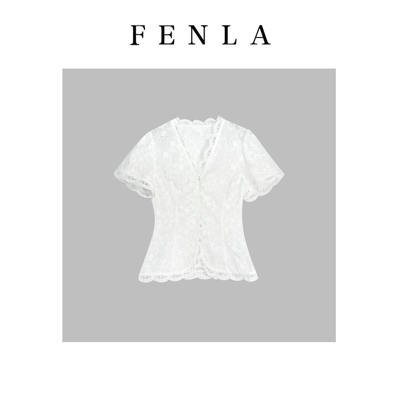 [Aunt Hui's Private Collection] Unique Designer Embroidered Floral Short-Sleeve Shirt, Elegant Top ~85895