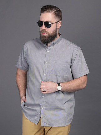 Yum Fox plus size men's solid color button-down simple shirt fat plus fat enlarged loose short-sleeved fat casual shirt