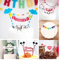 Party birthday cake decoration card card card paper flag ornaments happy birthday decoration dessert table plug-in