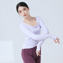 New womens spring and summer base body beating bottom dance Long sleeves Body Pure color classical jazz performance square-led blouses