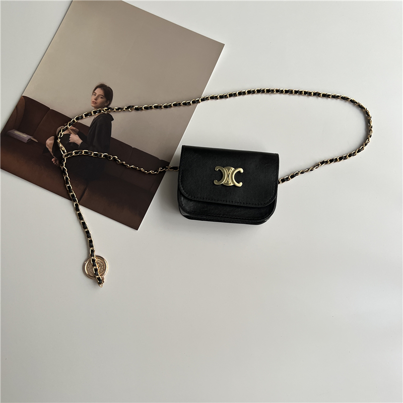 小さなシャネルスタイルのウエストチェーンバッグアクセサリーレディースチェーンベルト装飾ドレスジーンズミニレザースモールウエストバッグ