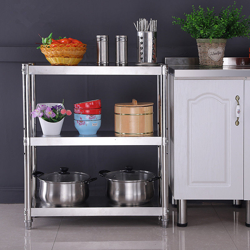 Stainless Steel Kitchen Shelving ground 3 Multi-layers Placing Pan Rack Microwave accommodating Shelf Shelf Grill Basin Rack