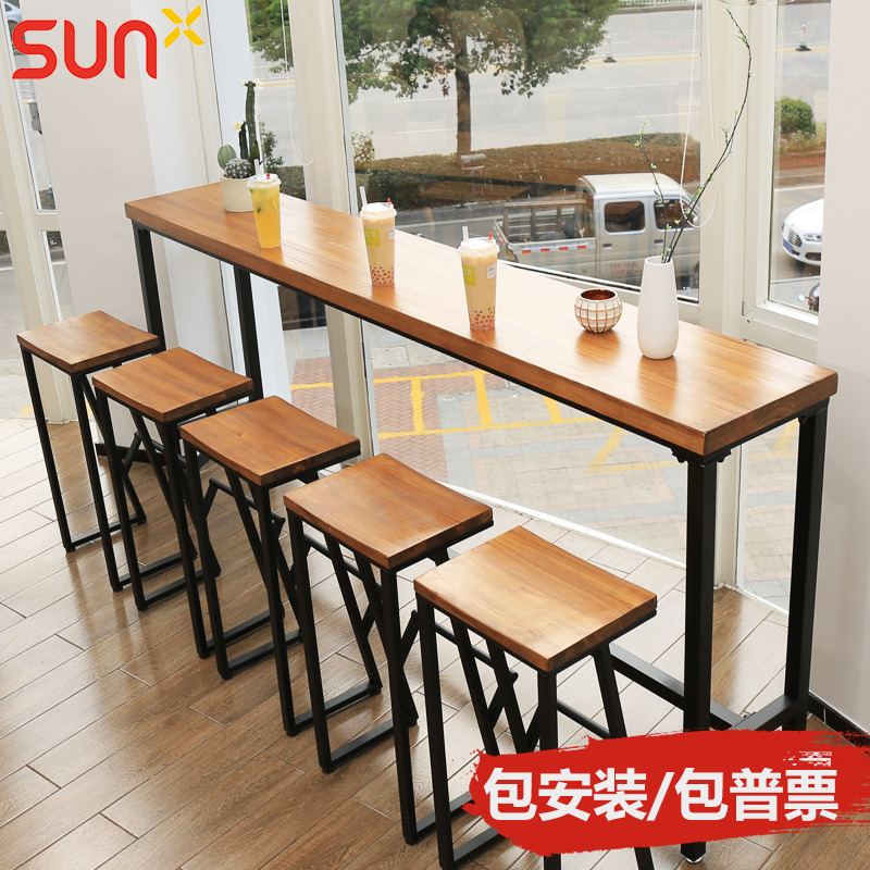 Iron Art Home Loft American Casual Cafe Water Bar Bench Solid Wood Long Bar Table High Foot Table And Chairs Custom-Taobao