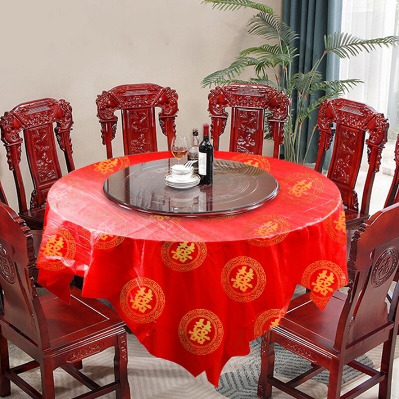Wedding disposable tablecloth plastic wedding tablecloth wedding red wedding banquet thickened round happy word round table festive
