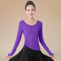 Сиреневый лонгслив, круглый воротник, на шнурках