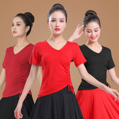 Футболка, спортивная одежда, танцующая одежда для йоги, на шнурках, короткий рукав