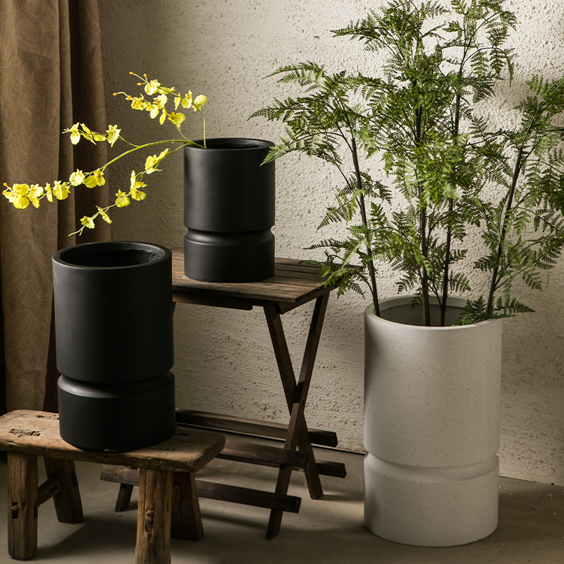 Nordic Extremely Simple Magnesium Clay Flowerpots Cylindrical Home Soft-mounted Living-room Balcony with Silent Wind Landing Large Flower Pots-Taobao