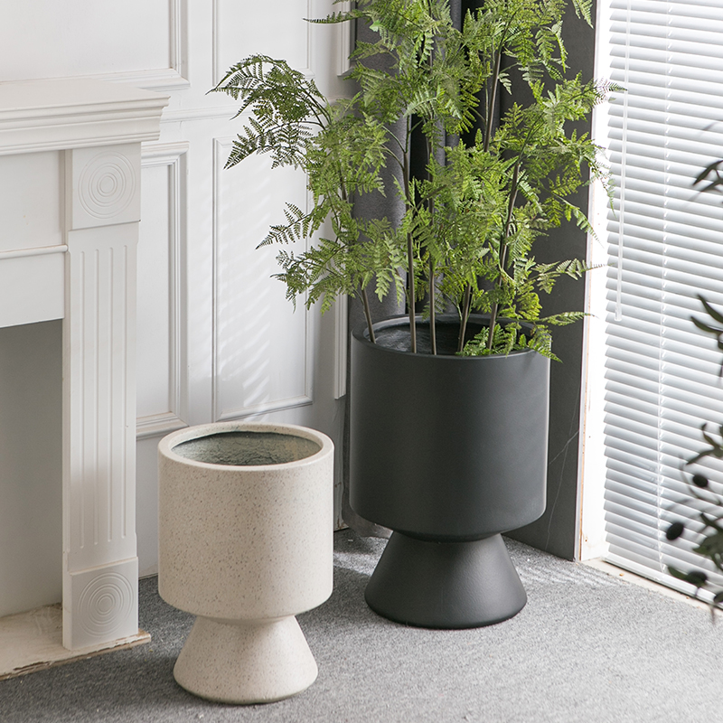 Nordic Magnesium mud floor flower pots extremely minimalist cup type white soft-mounted extra-large florator living room Mind mall Villa Swing-Taobao