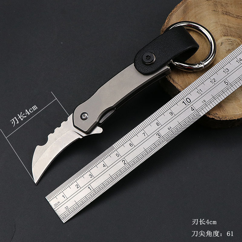 Titanium alloy portable small knife Damascus eagle mouth folding knife sharp outdoor cutter key button mini small folding knife