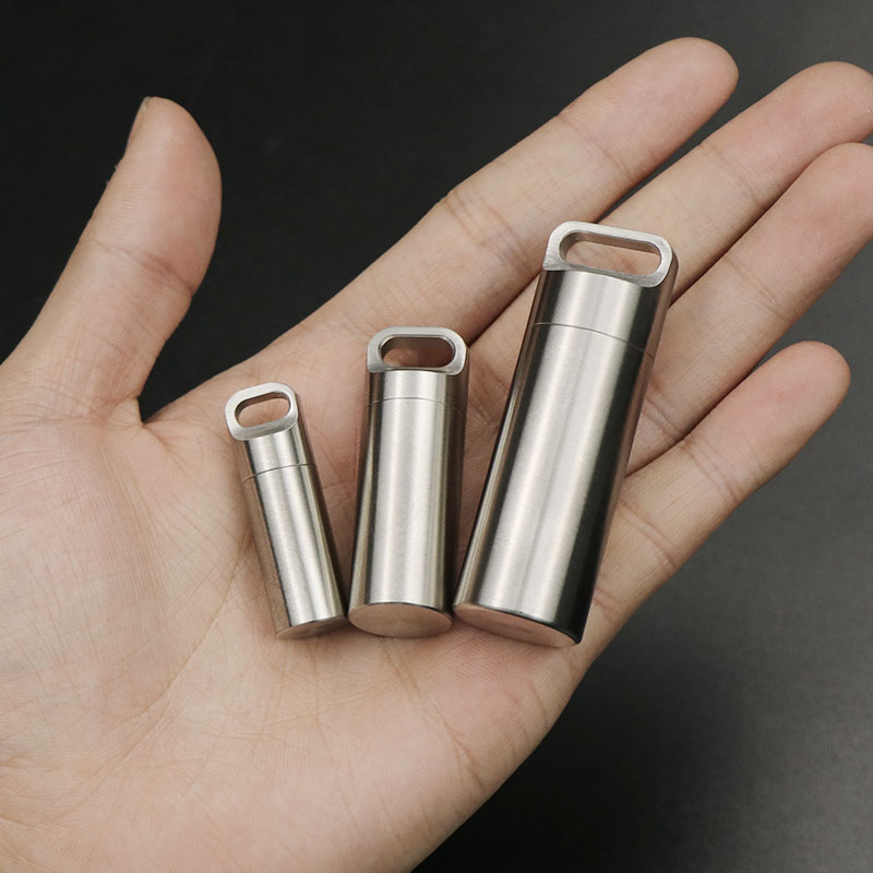 Stainless steel Mini delicate medicine bottle outdoor camping EDC sealing bin multifunctional medicine box demanding raw waterproof bin pendant