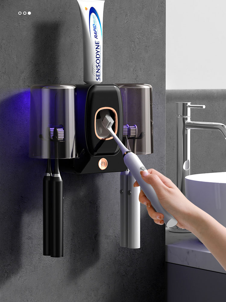 Ultraviolet toothbrush sterilizer bathroom punch-free mouthwash cup electric smart sterilization rack set wall hanging
