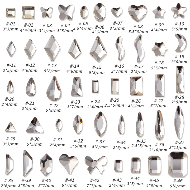 Nail Art Irregular-Shaped Rhinestone Decorations White Flat-Bottomed Large and Small Mini Water Drop Heart Square Transparent Rhinestones Nail Accessories Rhinestones