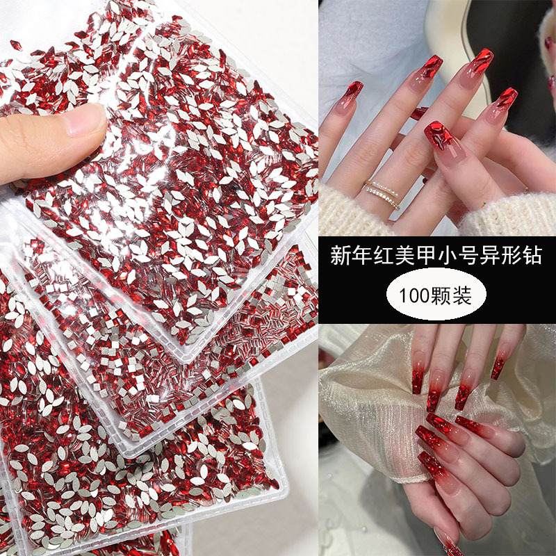 Nail Art Large Red Diamond Mini Small Red Irregular Flat-Bottomed Diamond Round Diamond New Year Red Nail Decoration Super Shiny Accessories Nail Art Large Red Diamond Mini Small Red Irregular Flat-Bottomed Diamond Round Diamond New Year Red Nail Decoration Super Shiny Accessories
