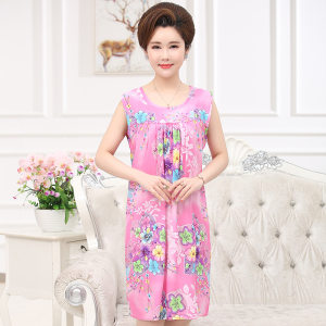 夏季新款大码人造棉中老年女装绵绸长裙中年妈