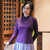 Zhus original (book fragrance) Karzai cotton knit undershirt female long sleeves with Chinese style disc buckle blouses to give back