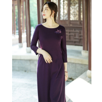 Zhus original (exquisite Xinfang)knitting heavy industry machine embroidery elegant literary and artistic medium-length dress autumn and winter