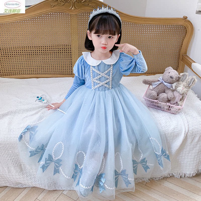 Baby Princess Dress Spring and Autumn Girls' Dress Long Section 2022 Autumn and Winter New Children's Snow and Snow Skirt Aisha
