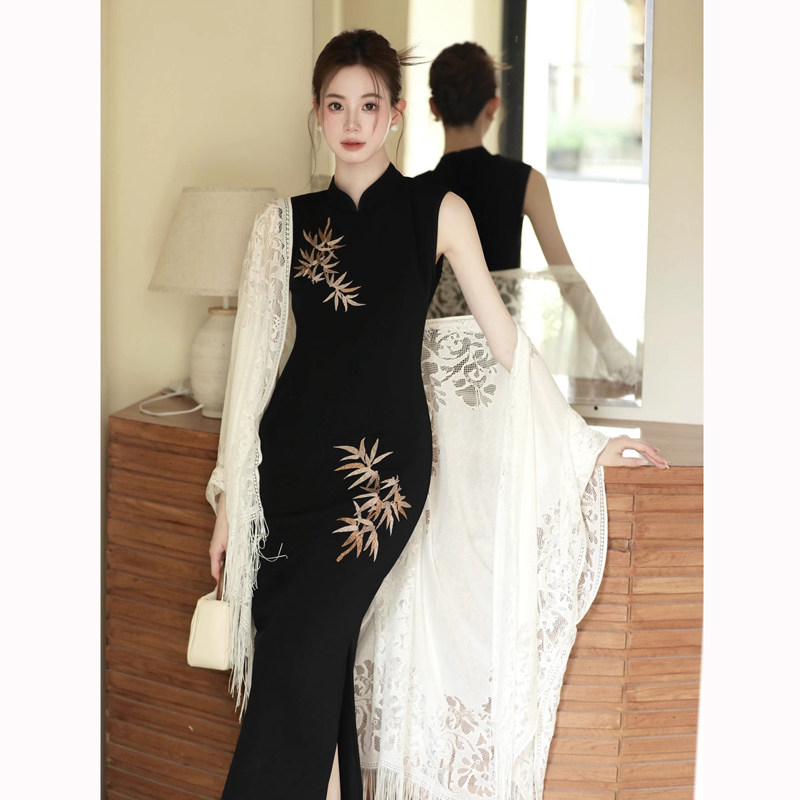 Новое женское длинное платье cheongsam без рукавов в китайском стиле с улучшенным темпераментом, красивой вышивкой, высококлассным чувством стройности и утонченности