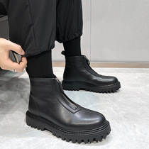 Thick Bottom Genuine Leather Martin boots Mens Inron Overalls Mens shoes Locomotive Casual Winter Warm Shoes Black Smoke Pipe Boots