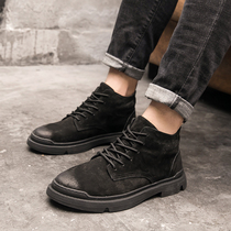 Martin boots Mens genuine leather Inron High Help Shoe Han version Trend Gang Shoes Short Boots Retro 100 lap Garage Desert Boots