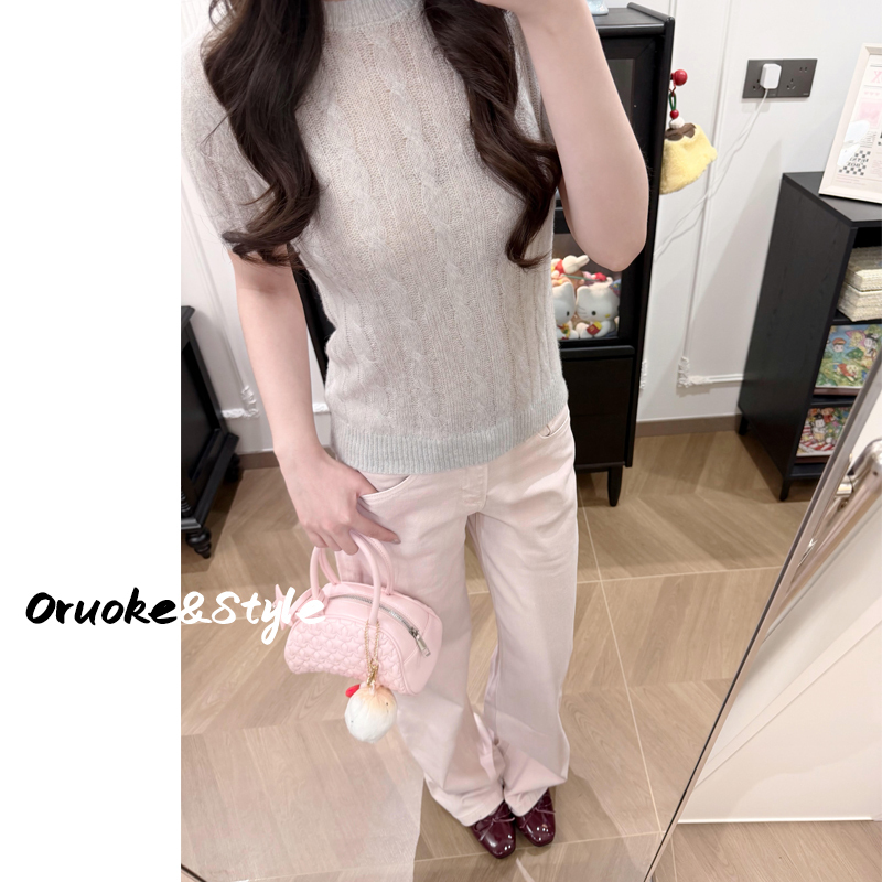 Pink Blush Pink Straight-Leg Jeans for Women, Summer Youthful Low-Waist Loose Wide-Leg Casual Floor-Length Pants