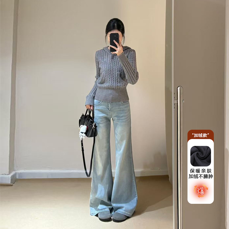 Light Blue Low-Waisted Flared Jeans for Women 2026 Spring/Summer Low-Waisted Slimming Drapey Stretch Straight-Leg Pants